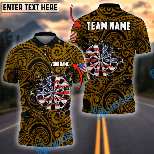 BlueJose Darts Patriotic Dartboard With Tribal Pattern Personalized Name, Team Name Shirt (4 Colors)