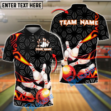 BlueJose Bowling And Pins Fire Strike Flame Customized Name, Team Name 3D Shirt (4 Colors)