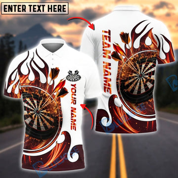 BlueJose Darts White Fire Dartboard Customized Name, Team Name 3D Shirt (4 Colors)