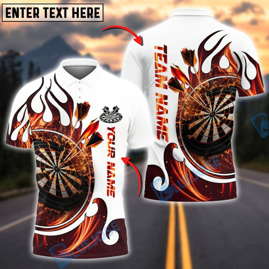 BlueJose Darts White Fire Dartboard Customized Name, Team Name 3D Shirt (4 Colors)