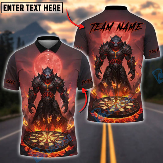BlueJose Darts Dark Knight Wolf Red Moon Fiery Dartboard Customized Name, Team Name 3D Shirt (4 Colors)
