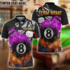 BlueJose Billiards 8-Ball Pool Double Flame Personalized Name Shirt (4 Colors)