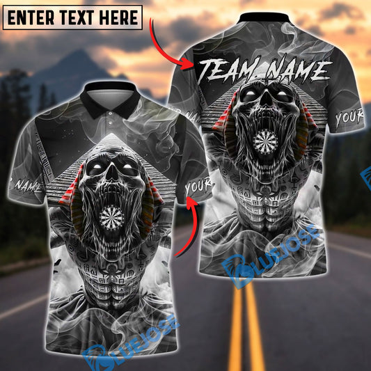 BlueJose Darts Pharaoh Skull Pyramid Smoke Customized Name, Team Name 3D Shirt (4 Colors)