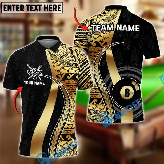 BlueJose Billiards Ball 8 Golden Tribal Personalized Name Shirt (4 Colors)