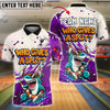 BlueJose Bowling And Pins Shark Cartoon Paint Design Customized Name, Team Name 3D Shirt (4 Colors)