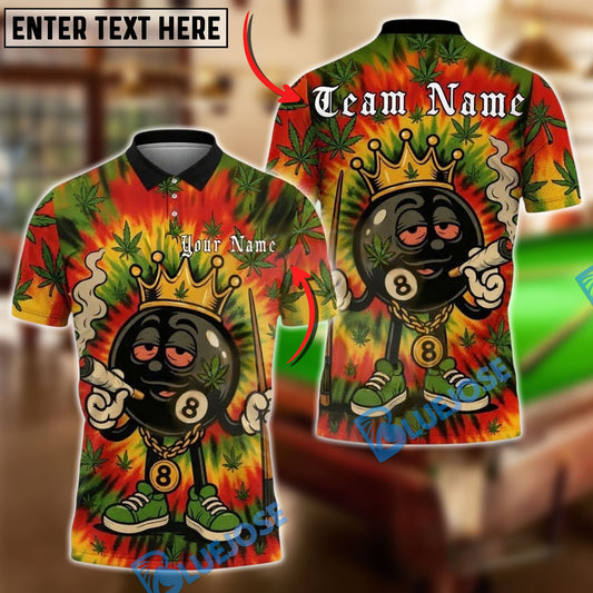 BlueJose Billiards 8 Ball Cartoon Rasta Weed Leaf Personalized Name, Team Name Unisex Shirt (4 Colors)