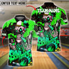 BlueJose Bowling Skeleton Graffiti Flames Style Customized Name, Team Name 3D Shirt (4 Colors)
