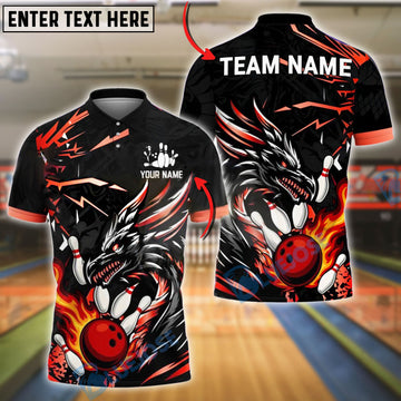 BlueJose Bowling And Pins Dragon Fire Strike Customized Name, Team Name 3D Shirt (4 Colors)