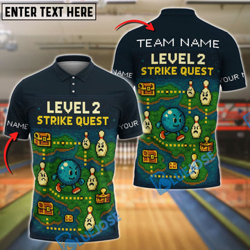 BlueJose Bowling Level 2 Strike Quest Adventure Map Personalized Name, Team Name Unisex Shirt