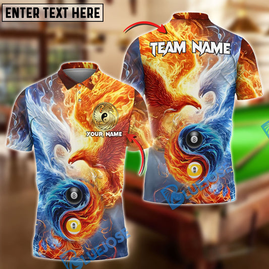 BlueJose Billiards Ball 8 & 9 Yinyang Phoenix Fire & Ice Customized Name, Team Name 3D Shirt