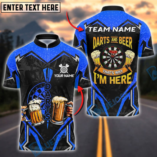 BlueJose Darts Beer Lovers That‚Äôs Why I‚Äôm Here Customized Name, Team Name 3D Shirt (4 Colors)
