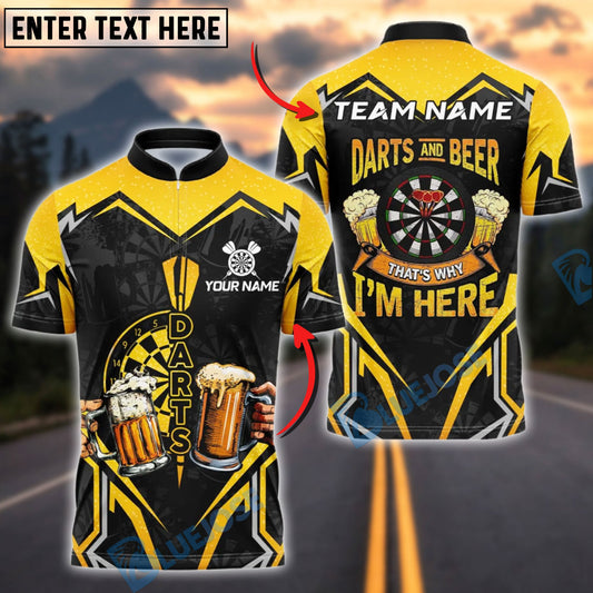 BlueJose Darts Beer Lovers That‚Äôs Why I‚Äôm Here Customized Name, Team Name 3D Shirt (4 Colors)