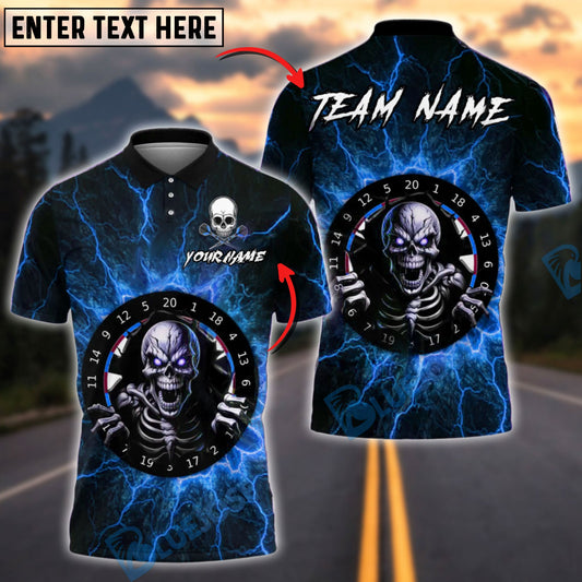 BlueJose Darts Lightning Evil Skull Board Customized Name, Team Name 3D Shirt (4 Colors)