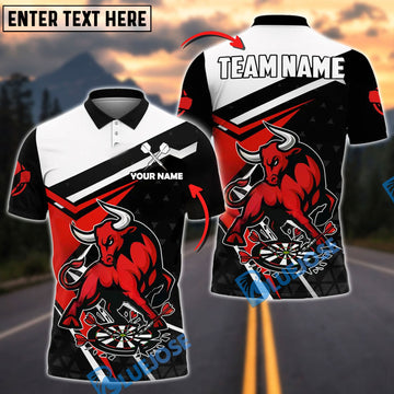 BlueJose Darts Aggressive Bull with Dartboard Personalized Name, Team Name Shirt (4 Colors)