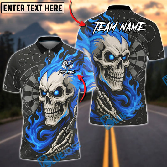 BlueJose Darts Flame Skull Art Multicolor Options Personalized Name Shirt (4 Colors)