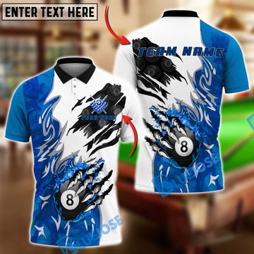 BlueJose Billiards Fire 8 Ball Claw Smash Personalized Name Shirt (4 Colors)