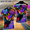 BlueJose Bowling And Pins Neon Cat Pattern Customized Name, Team Name 3D Shirt (4 Colors)