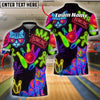 BlueJose Bowling And Pins Neon Cat Pattern Customized Name, Team Name 3D Shirt (4 Colors)