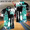 BlueJose Bowling & Pins Power Flame Splash Customized Name, Team Name 3D Shirt (4 Colors)