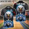 BlueJose Bowling And Pins Fire Eagle USA Flag Pattern Customized Name, Team Name 3D Shirt (4 Colors