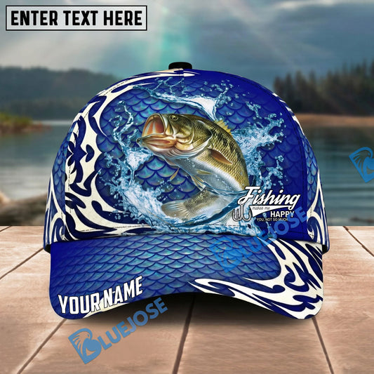 BlueJose Fishing Scale Pattern Ocean Wave Style Personalized Name Classic 3D Cap Personalized Cap (13 Breeds)