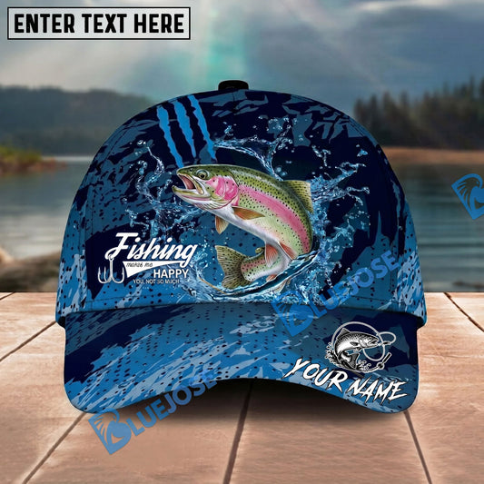 BlueJose Fishing Blue Scratch Camo Water Splash Personalized Name Classic 3D Cap Personalized Cap (13 Breeds)
