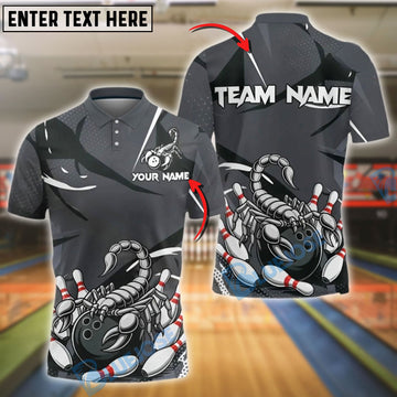 BlueJose Bowling And Pins Scorpion Monochrome Strike Design Customized Name, Team Name 3D Shirt (4 Colors)