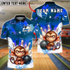 BlueJose Bowling & Pins Monkey Angry Cartoon Strike Customized Name, Team Name 3D Shirt (4 Colors)