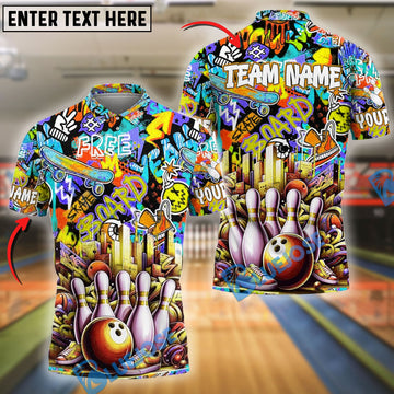BlueJose Bowling And Pins Graffiti Pattern Customized Name, Team Name 3D Shirt (4 Colors)