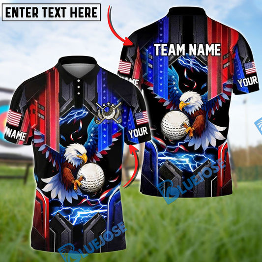 BlueJose Golf Eagle American Flag Lightning Custom Name & Team Name 3D Shirts