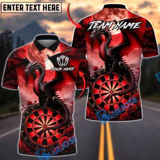BlueJose Darts Dark Dragon Blood Moon Dartboard Design Multicolor Options Personalized Name Shirt (4 Colors)