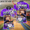 BlueJose Bowling & Pins Cool Chimp Monkey Smoking Cigar Graffiti Art Customized Name, Team Name 3D Shirt (4 Colors)