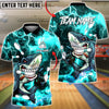 BlueJose Bowling & Pins Shark Lightning Graphic Customized Name, Team Name 3D Shirt (6 Colors)
