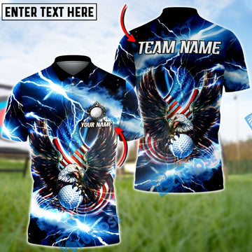 BlueJose Golf USA Flag Eagle Blue Lightning Customized Name, Team Name Shirts