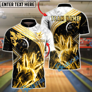 BlueJose Bowling & Pins Gold Marble Smoke Luxury Customized Name, Team Name 3D Shirt (6 Colors)