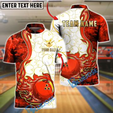 BlueJose Bowling & Pins Artistic Swirl Fire White Pattern Customized Name, Team Name 3D Shirt (4 Colors)