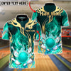 BlueJose Bowling & Pins Tribal Flame Gold Accents Customized Name, Team Name 3D Shirt (4 Colors)