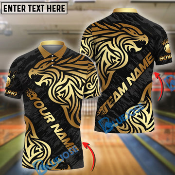 BlueJose Bowling And Pins Golden Tribal Eagle Design Customized Name, Team Name 3D Shirt (4 Colors)