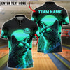 BlueJose Bowling And Pins Neon Cat Synthwave Grid Aesthetic Customized Name, Team Name 3D Shirt (4 Colors)