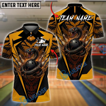 BlueJose Bowling And Pins Snake Strike Ball Lightning Coil Power Graphic Customized Name, Team Name 3D Shirt (4 Colors)