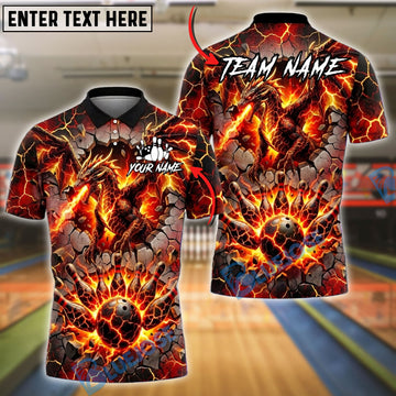 BlueJose Bowling And Pins Lava Dragon Fire Breath Explosion Strike Graphic Customized Name, Team Name 3D Shirt (4 Colors)