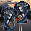 BlueJose Darts Horror Skull Girl Bloody Gothic Style Personalized Name, Team Name Unisex Shirt (4 Colors)