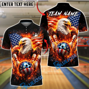 BlueJose Bowling American Eagle Fire Patriotic Flag Strike Personalized Name, Team Name 3D Shirt