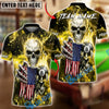 BlueJose Billiards Skull American Flag 8 Ball Dark Lightning Personalized Name Shirt (6 Colors)