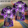BlueJose Bowling & Pins American Flag Skull Strike Electric Blue Lightning Customized Name, Team Name 3D Shirt (6 Colors)