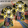 BlueJose Bowling & Pins American Flag Skull Strike Electric Blue Lightning Customized Name, Team Name 3D Shirt (6 Colors)