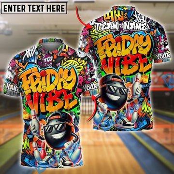 BlueJose Bowling And Pins Friday Vibe Graffiti Street Style Customized Name, Team Name 3D Shirt (4 Colors)
