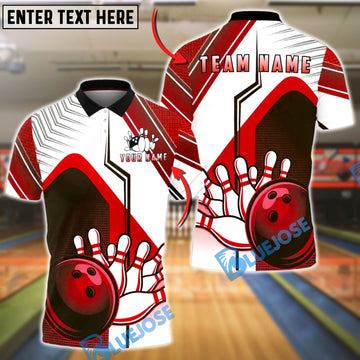BlueJose Bowling & Pins Classic Strike Ball & Pins Graphic Customized Name, Team Name 3D Shirt (4 Colors)