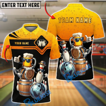 BlueJose Bowling Beer Mug & Pin Cartoon Party Graphic Personalized Name, Team Name 3D Shirt