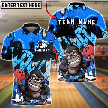 BlueJose Bowling & Pins Gorilla Street Graffiti Customized Name, Team Name 3D Shirt (4 Colors)